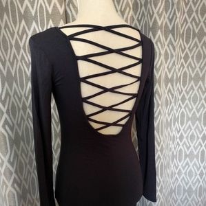 Low cross back Navy bodysuit top